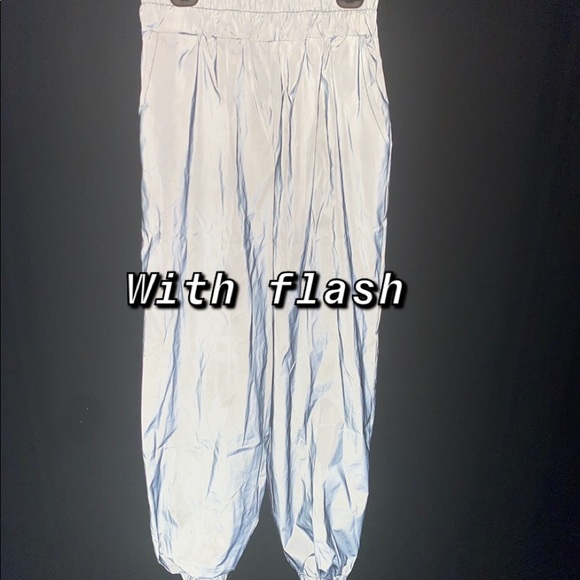 Woman’s street fashion, reflective pants - Picture 1 of 3